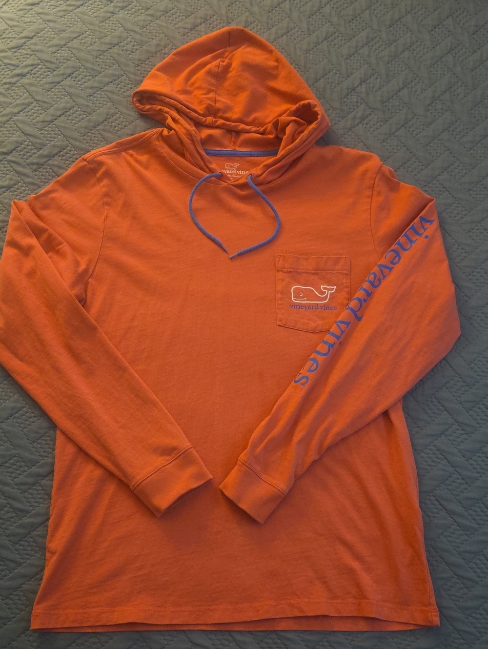 Vineyard Vines Orange Long-Sleeve Hooded Pocket Shirt with Blue Logo